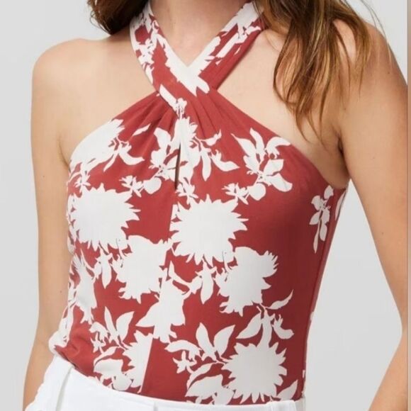 WhiteHouseBlackMarket CrossFront Matte Jersey Halter Sunflower Sienna NWT L Nwt - Picture 1 of 5